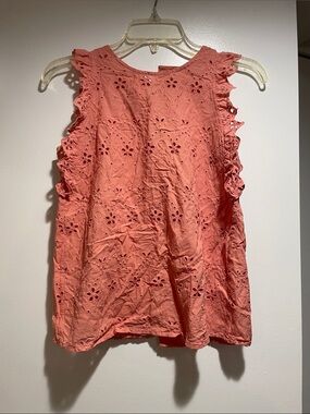 Zara Coral Eyelet Ruffle Sleeveless Blouse